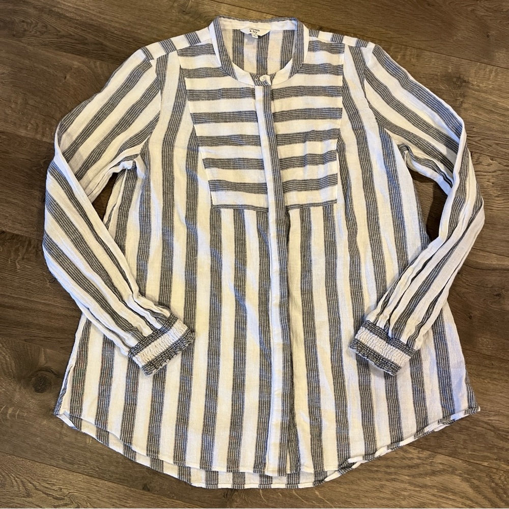 Crown & Ivy Womens Blouse Top Size L Large Striped Casual